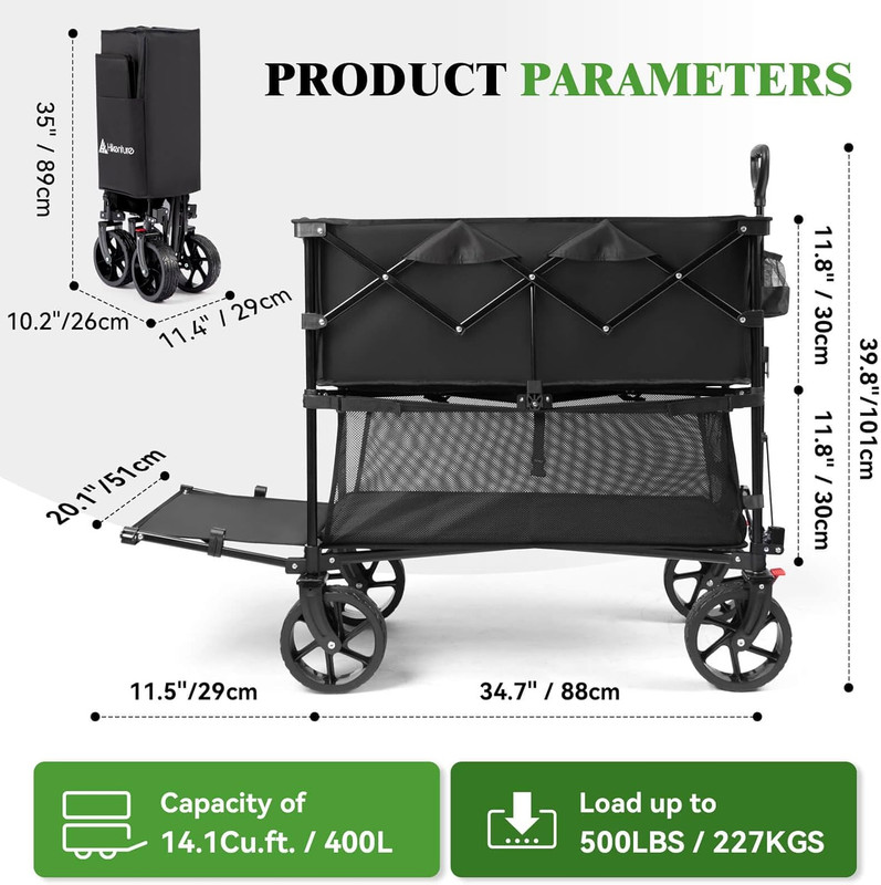 Double Decker Wagon, 400L Extra Large Beach Wagon with Big Wheels for Sand, 500L gallery