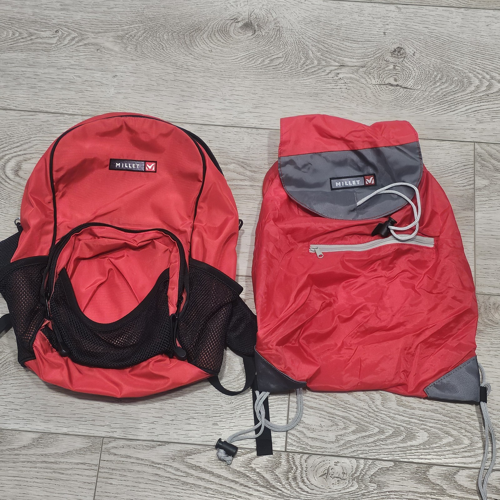 small Millet Backpack & Drawstring bag red Hiking Camping padded Zippered Sack 