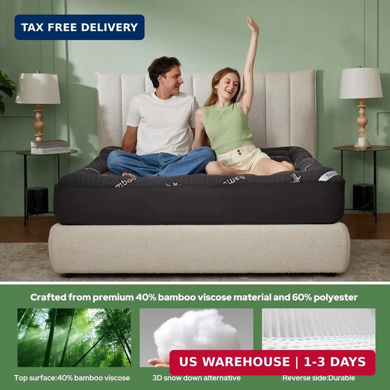 BEDLORE Queen Mattress Topper Viscose Derived from Bamboo, Thick Pillow Top gallery