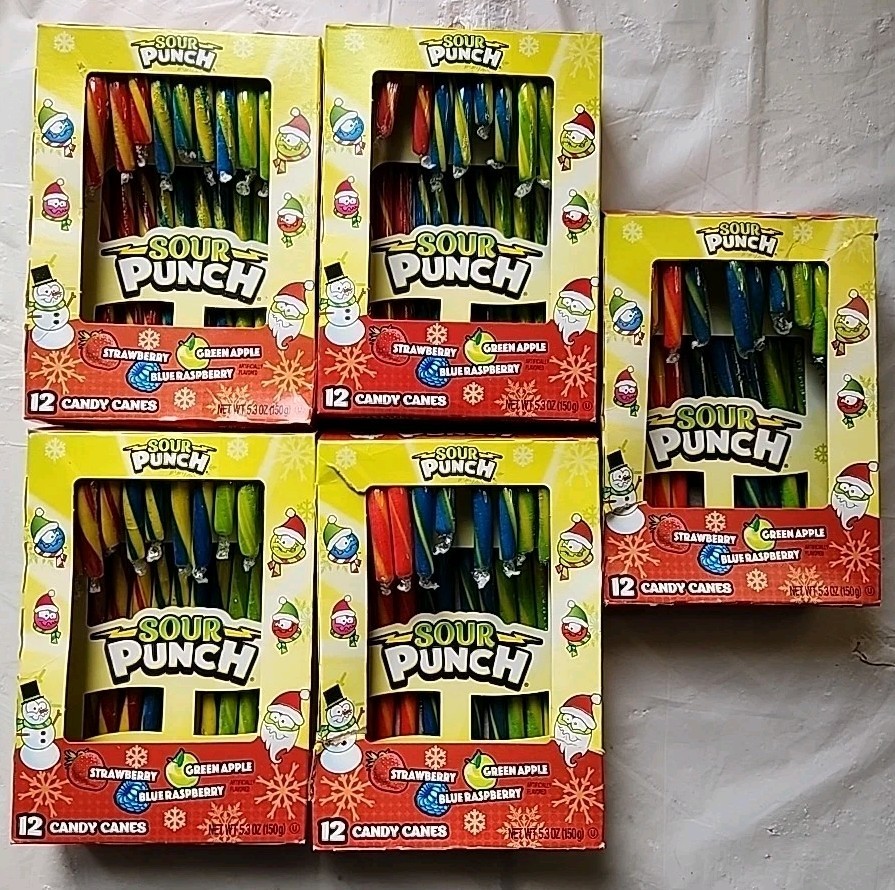 Sour Punch Holiday Candy Canes Box- Lot Of 5 - 5.3oz - 12 Count - Exp 07/26 gallery