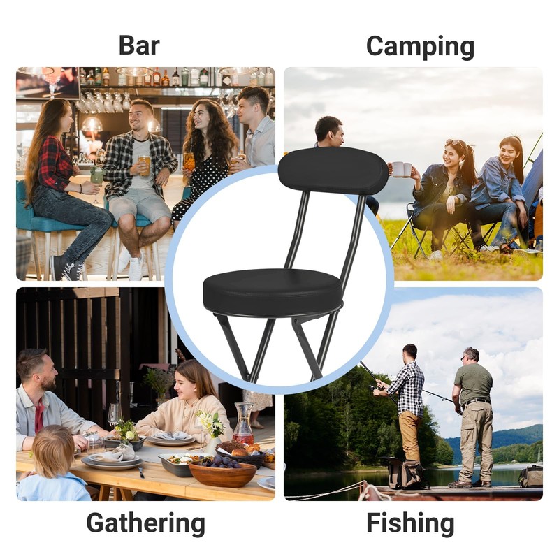 Cushioned Padded Folding Stools, Folding Bar Stool with Backrest, 220lb Capac... gallery