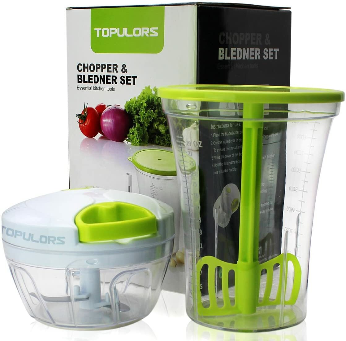 Food Chopper Hand-Powered Compact Handheld Masher w/ Measuring Container Mixing gallery