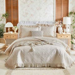 Ruffles Quilt Set Queen Size 96 * 96in – 3 Pieces Solid Shabby Chic Farmhouse…