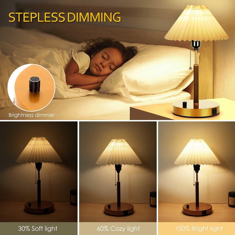 Bedside Table Lamp, Stepless Dimmable Lamp with USB Charging Ports for Bedroo... gallery