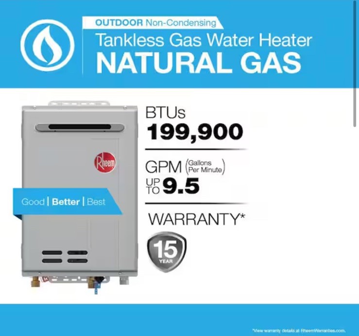 Rheem 9.5 GPM Smart Non-Condensing Outdoor Natural Gas Tankless Water Heater gallery