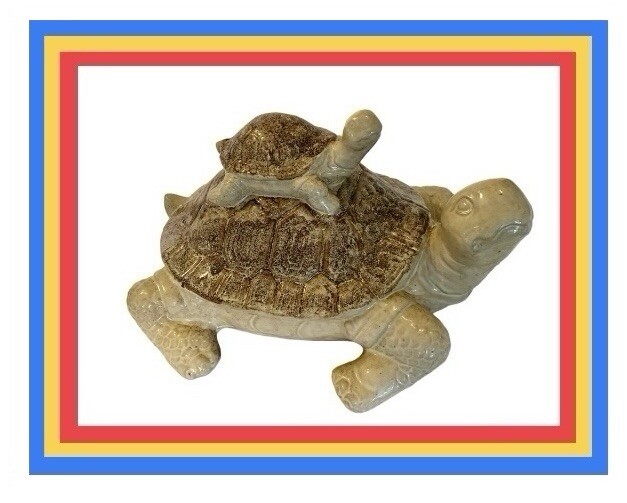 12" Tan-Brown Speckled Ceramic Turtle & Baby Figurine Yard Garden Decor- 4 ½ lbs