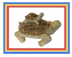 12″ Tan-Brown Speckled Ceramic Turtle & Baby Figurine Yard Garden Decor- 4 ½ lbs