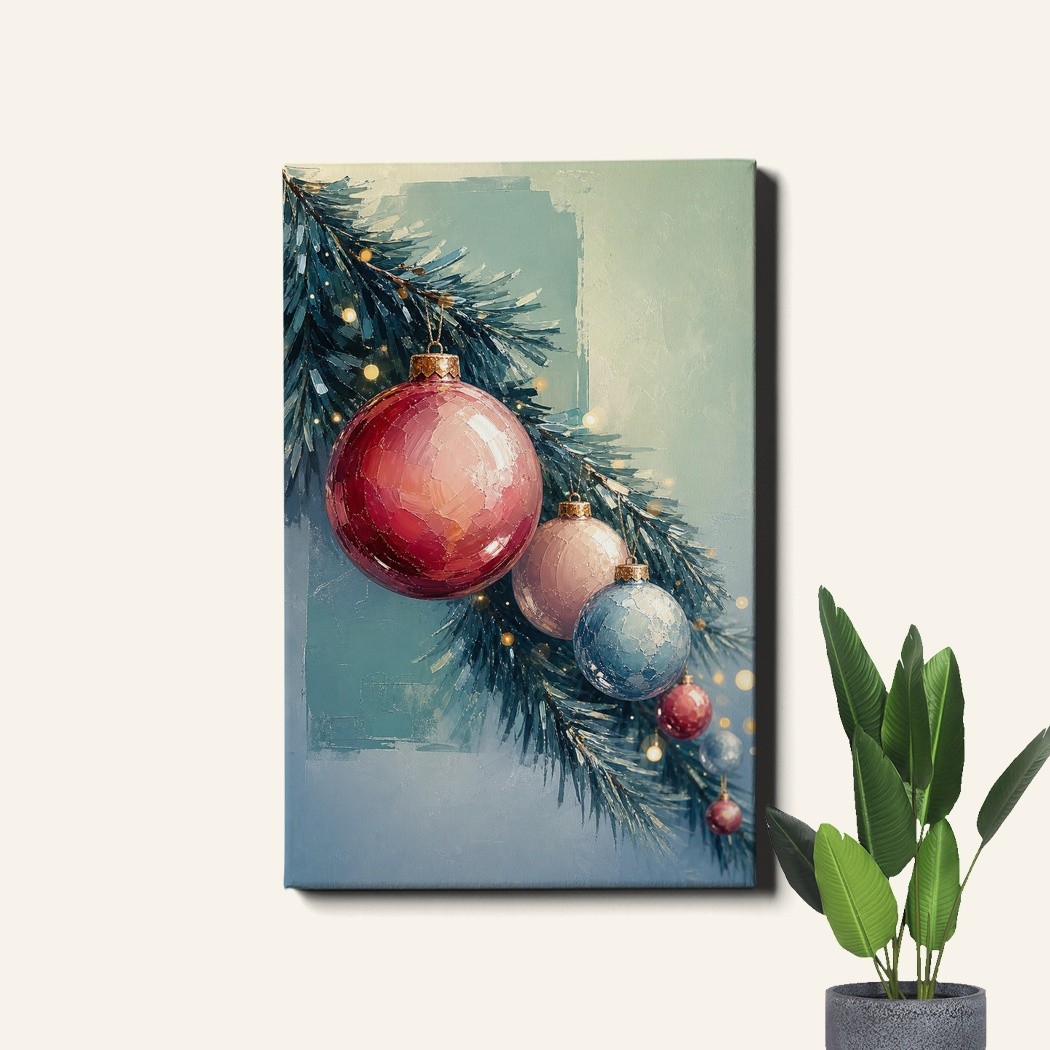 Christmas Tree Ornaments Poster Print Pink Blue Holiday Decor gallery