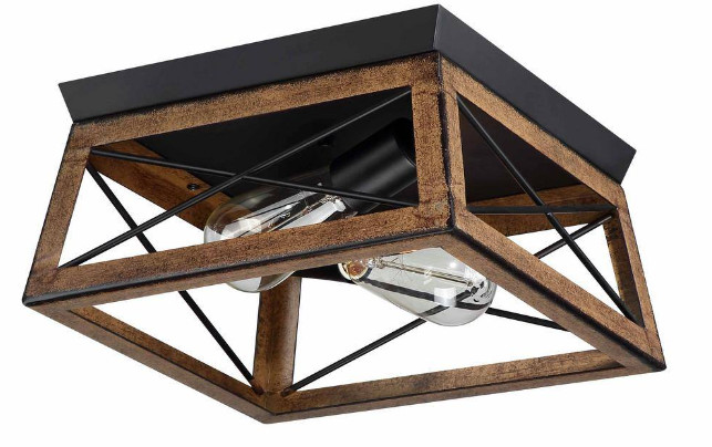 Hukoro Mousse 2-Light Flush Mount w/ Matte Black Finish and Bronze Wood Accents gallery