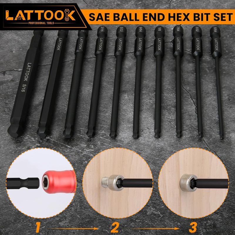Ball End Hex Head Allen Drill Bit Set, 10PCS SAE 5/16” to 5/64” Ball End Hex B gallery