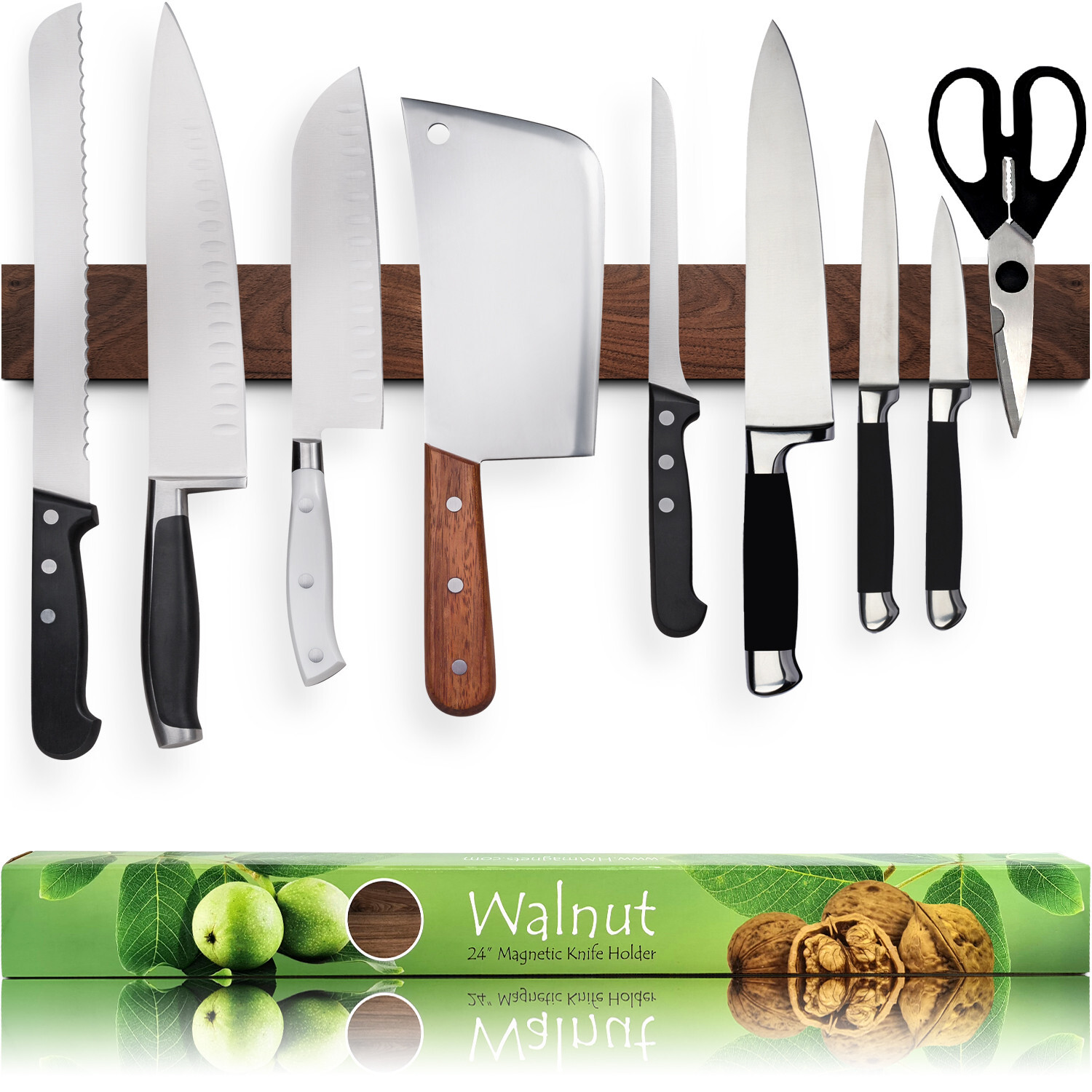 HMmagnets Premium 24 Inch Dark Walnut Wood Magnetic Knife Holder for Wall gallery
