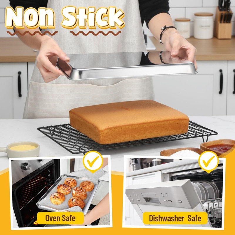 4 Pack Stainless Steel Sheet Baking Pans, 9/10/12/16 Inch Commercial Grade Co... gallery