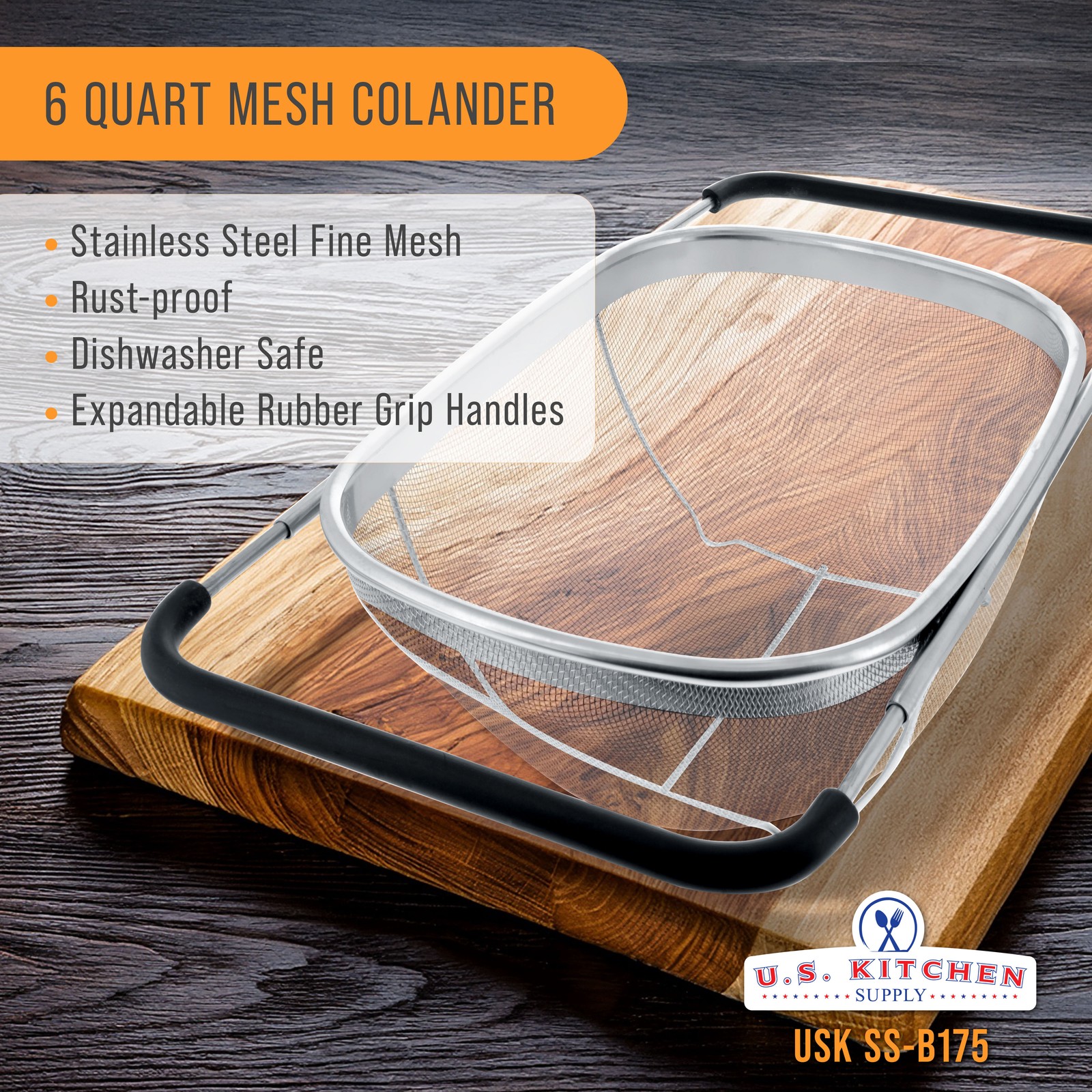 Over The Sink Stainless Steel Oval Fine Mesh Colander Strainer Expandable Handle gallery