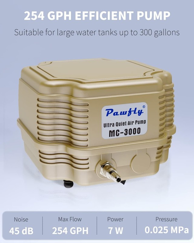 Pawfly 254 GPH Aquarium Air Pump Basic Standard (Up to 300 Gallon), Gold gallery