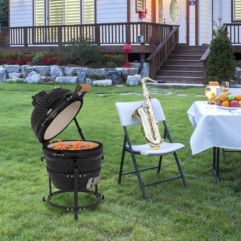 13in Round Ceramic Charcoal Grill Black gallery