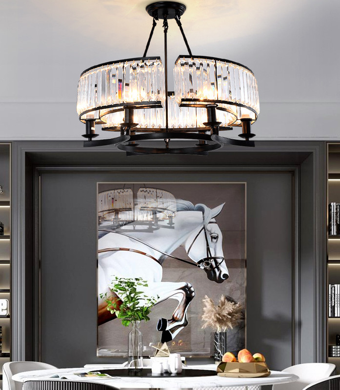 Antique Black Round Crystal Chandelier Modern 6-Light Pendant Ceiling Lamps gallery