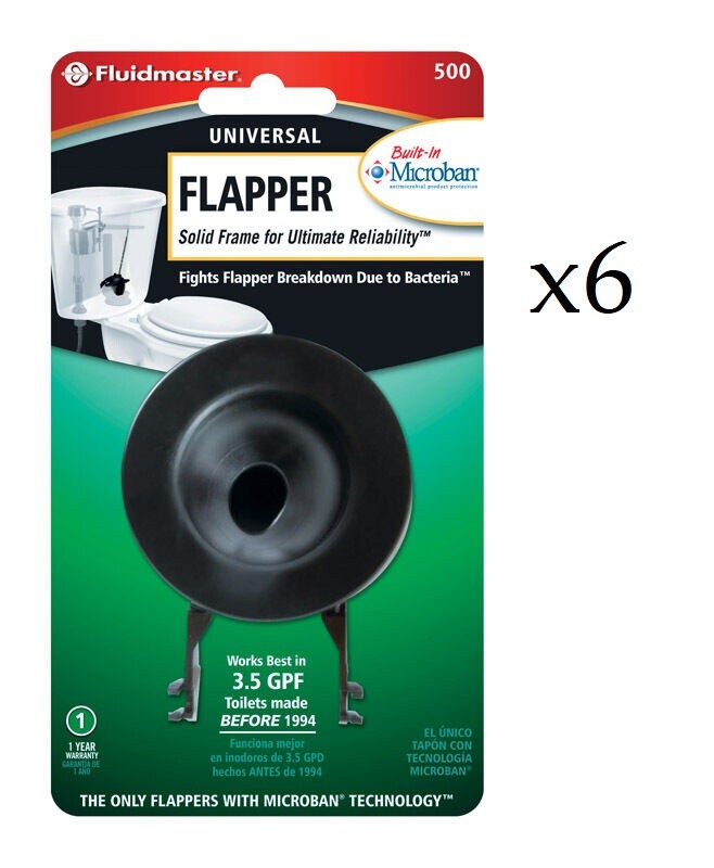 6 Fluidmaster 500 2" Universal Solid Frame Toilet Flapper, For 3.5 Or More Gpf