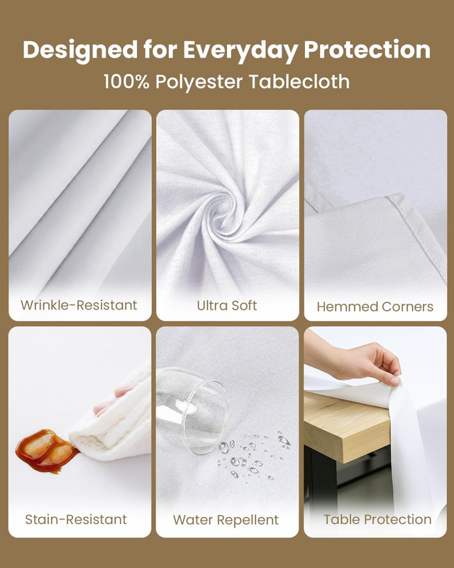 Rectangle Table Cloth 2 Pack(60X102 Inches, White), Tablecloth Machine Washable, gallery