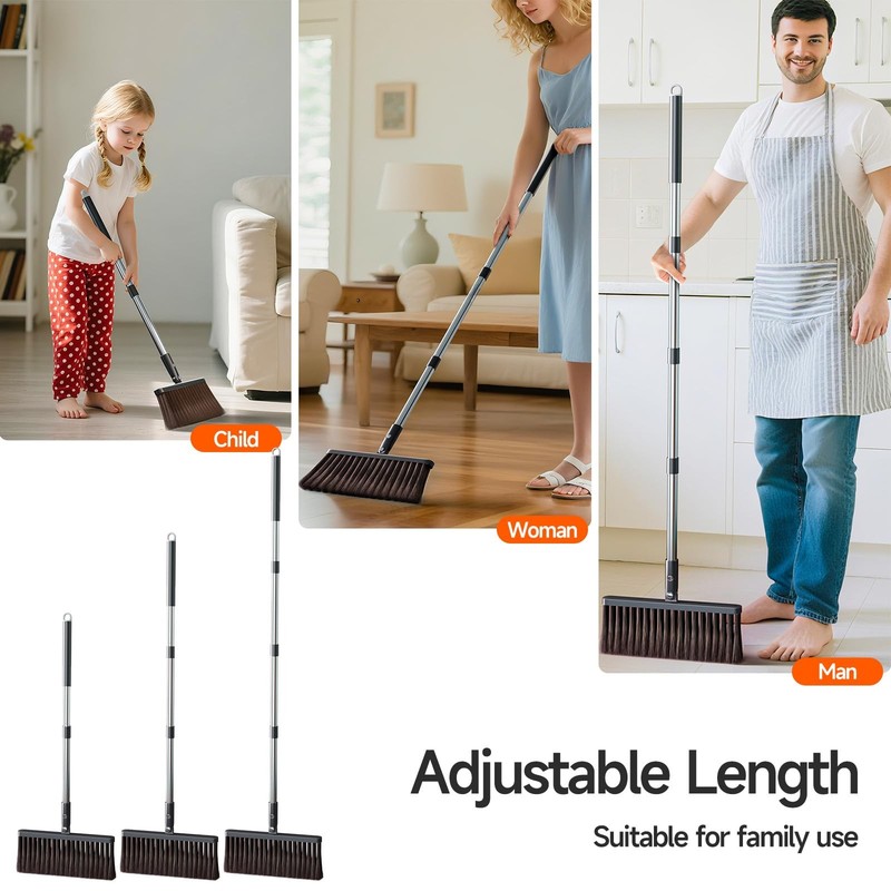Broom and Dustpan Set, Extra Brush Head & 52" Adjustable Long Handle Standing... gallery