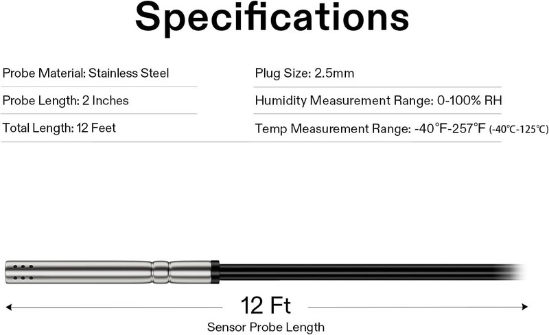 VIVOSUN Temperature&Humidity Sensor Probe,Waterproof Stainless Steel,THB1, 12ft gallery