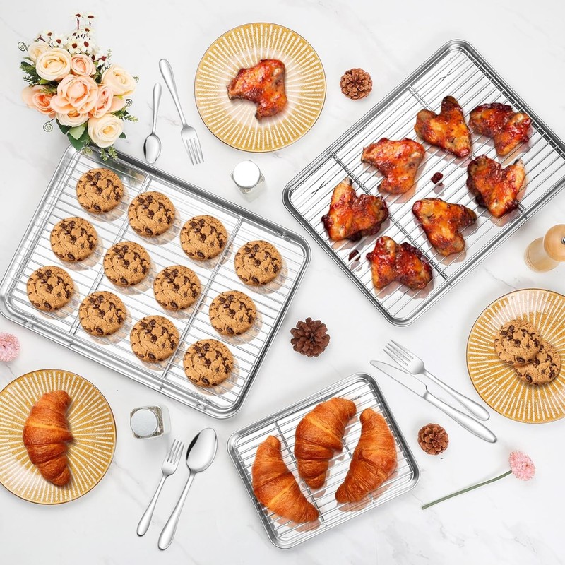 Baking Sheet with Rack Set Stainless Steel Cookie Sheet Baking Pans 6 PCS New gallery