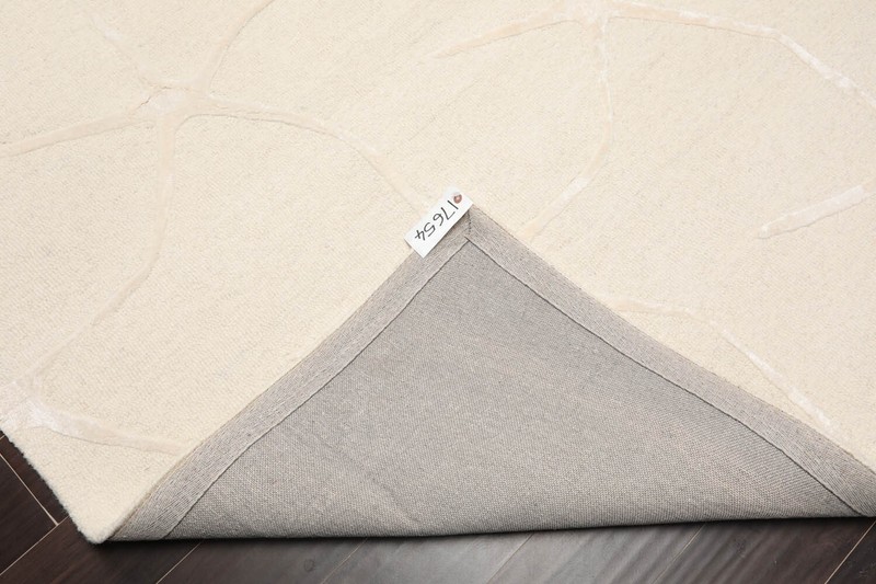 Designer Loop N Cut Pile Handmade Wool & Art Silk Modern Area Rug Ivory 5' x 8' gallery