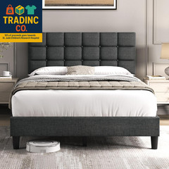 Upholstered Bed Frame, Modern Full Bed Platform with Square Stitched&Button Tuft