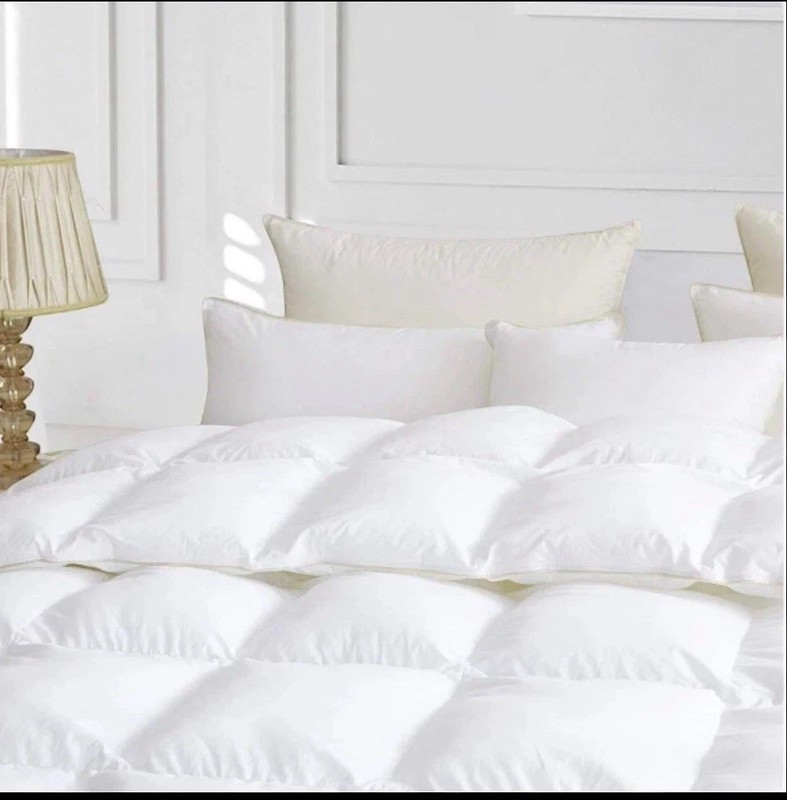 Egyptian Bedding Down Alternative Comforter White/Gold Pipe Edge, Queen 90 x 90" gallery