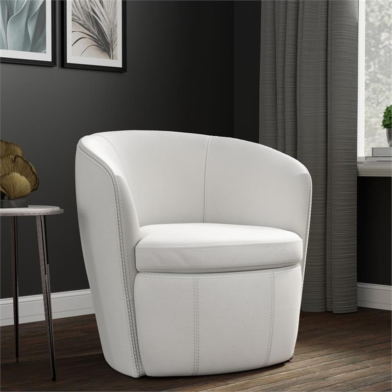 Pemberley Row Top-Grain Leather White Club Chair Circular Swivel 31"W x 28"D ... gallery