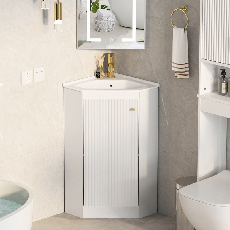 Modern 24" Corner Vanity Sink Basin Combo Bathroom Storage Cabinet Freestanding gallery