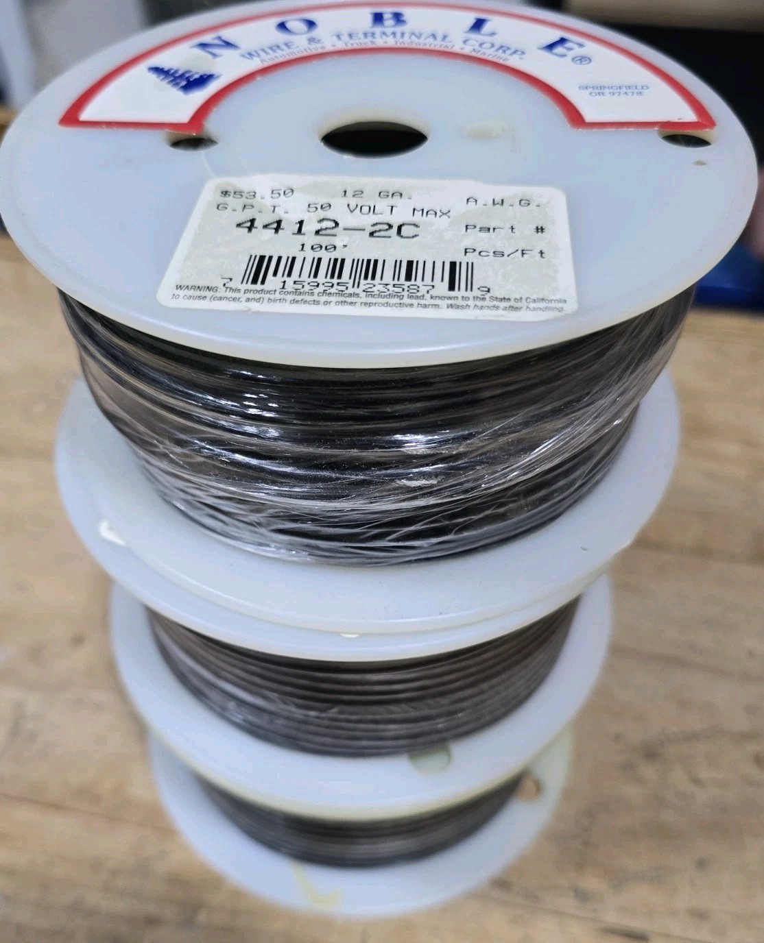 Lot Of 3 Electrical Primary All Copper Wire 12 Gauge 100 FT 3 BLACK REELS - USA gallery
