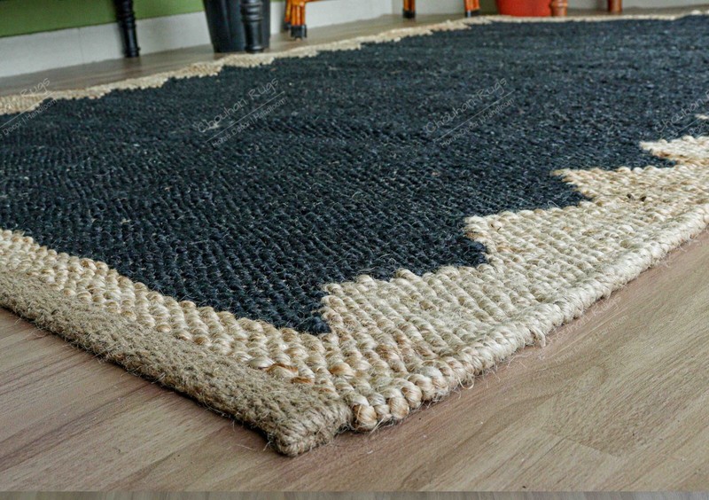 Indian Hemp Rectangle Jute Ru, Black With Beige Border Rug Vintage Rug Décor Rug gallery