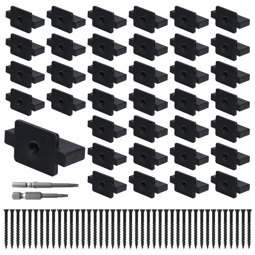 Hidden Deck Fasteners for Composite Decking Boards with Screws and Drill Bits