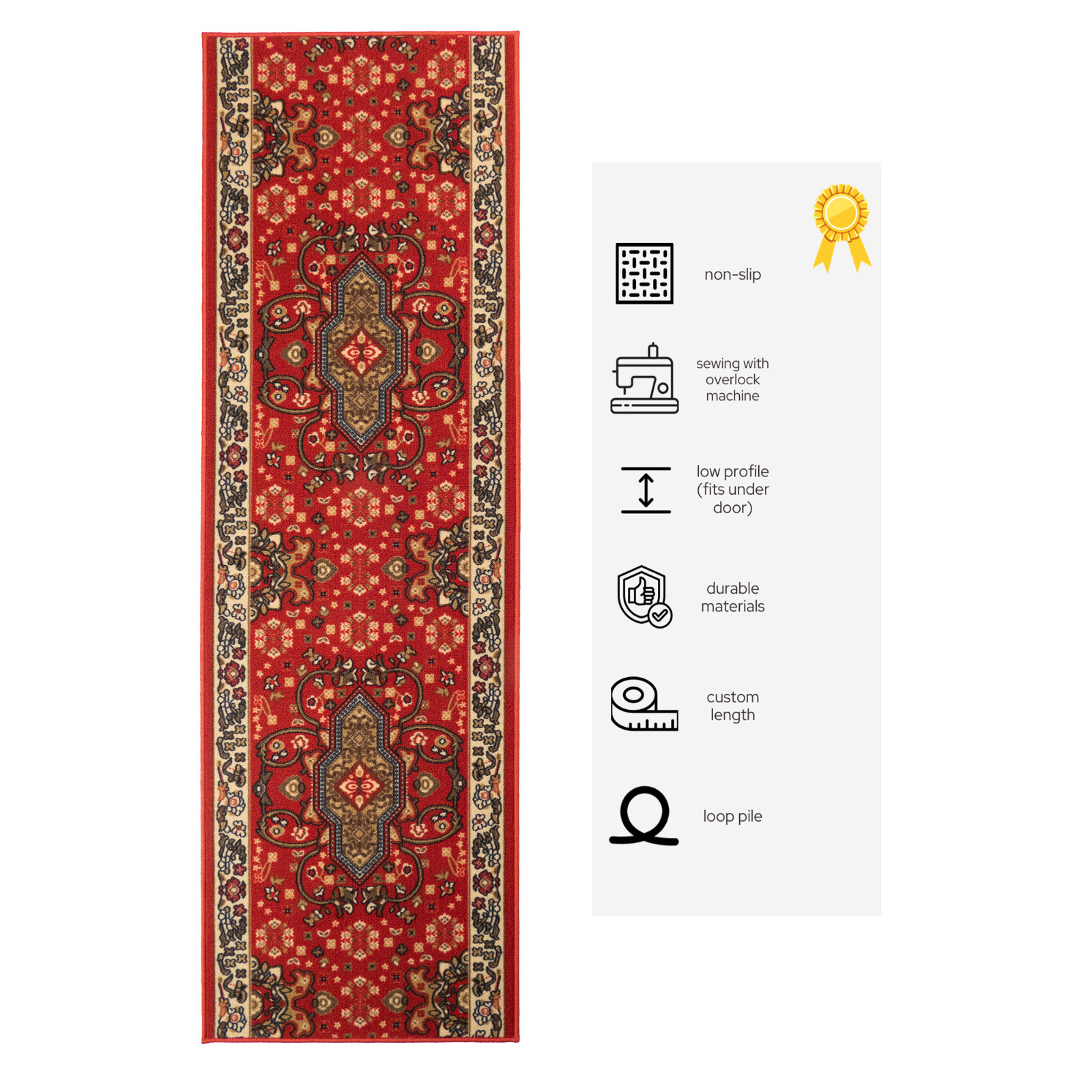 Classic Medallion Custom Size Antibacterial Red Slip Resistant Rug 26"/31"/36" W gallery