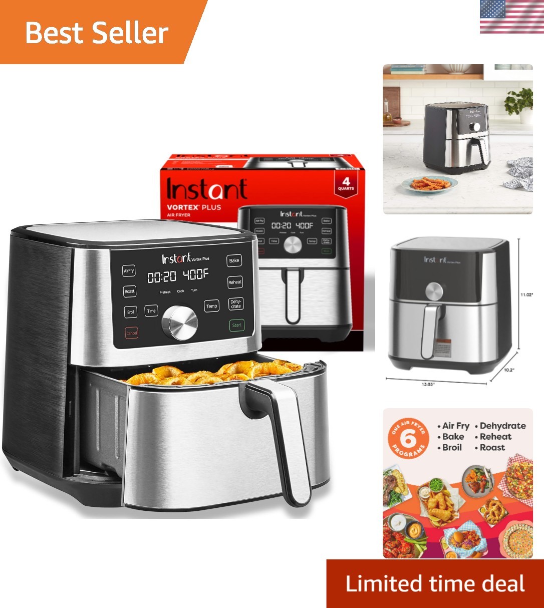 Instant Vortex Plus 6-in-1 Mini Air Fryer - 1600W Stainless Steel Convenience gallery