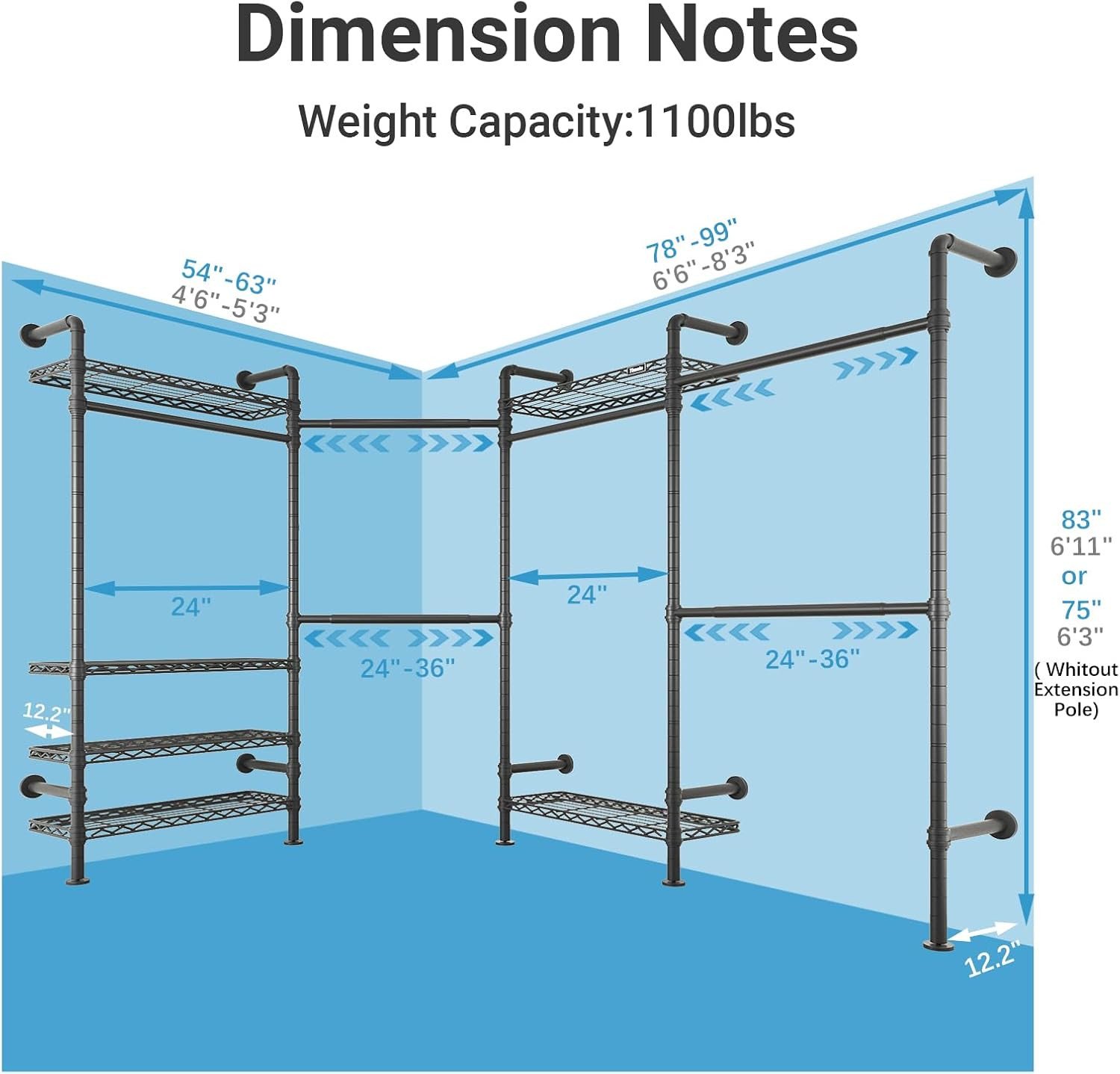 L4 L Shape Garment Rack Heavy Duty Clothes Racks for Hanging Clothes, Expanda... gallery