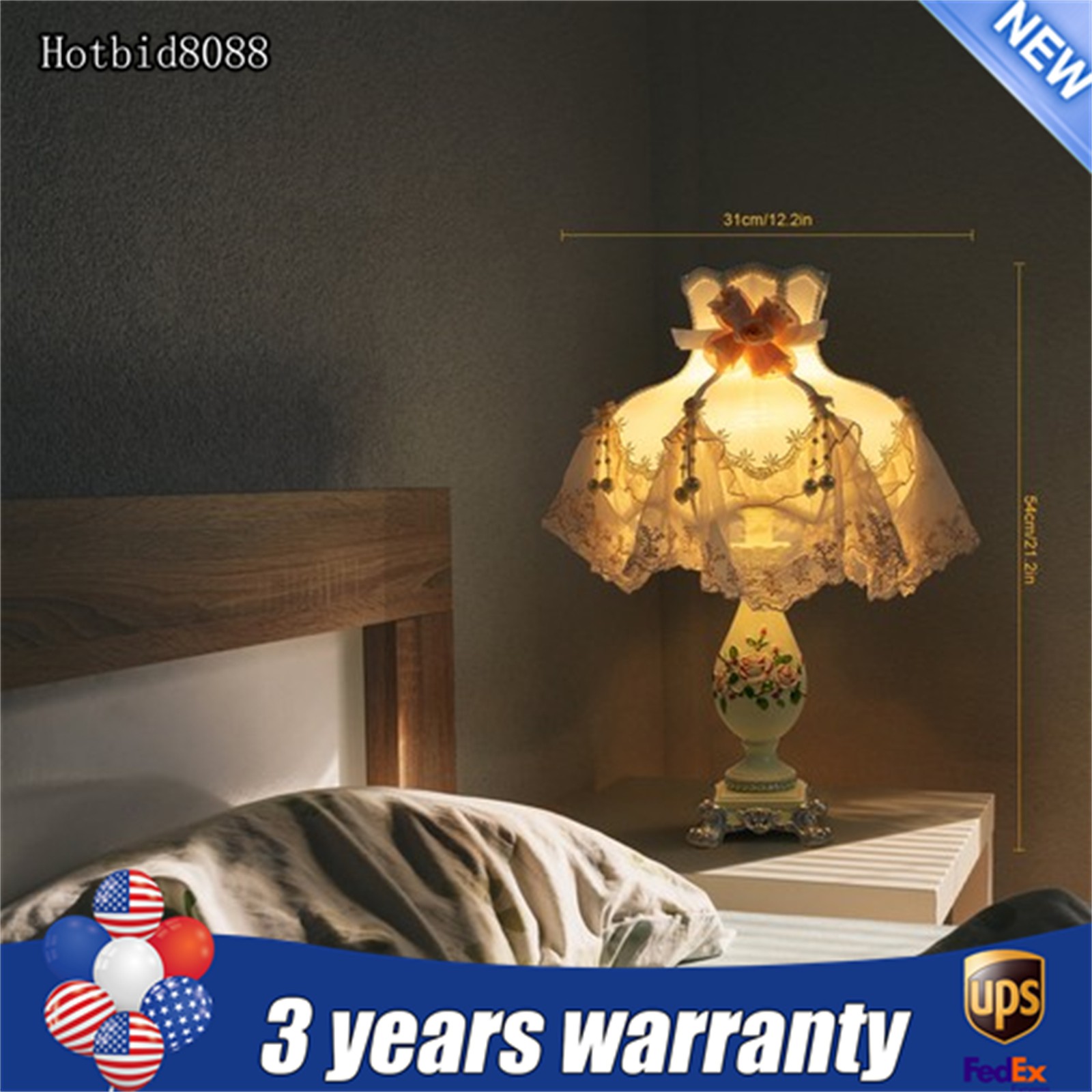 Retro Princess Style Stained Table Lamp w/ 12.2inch Wide Lampshade Pink 110-120V gallery