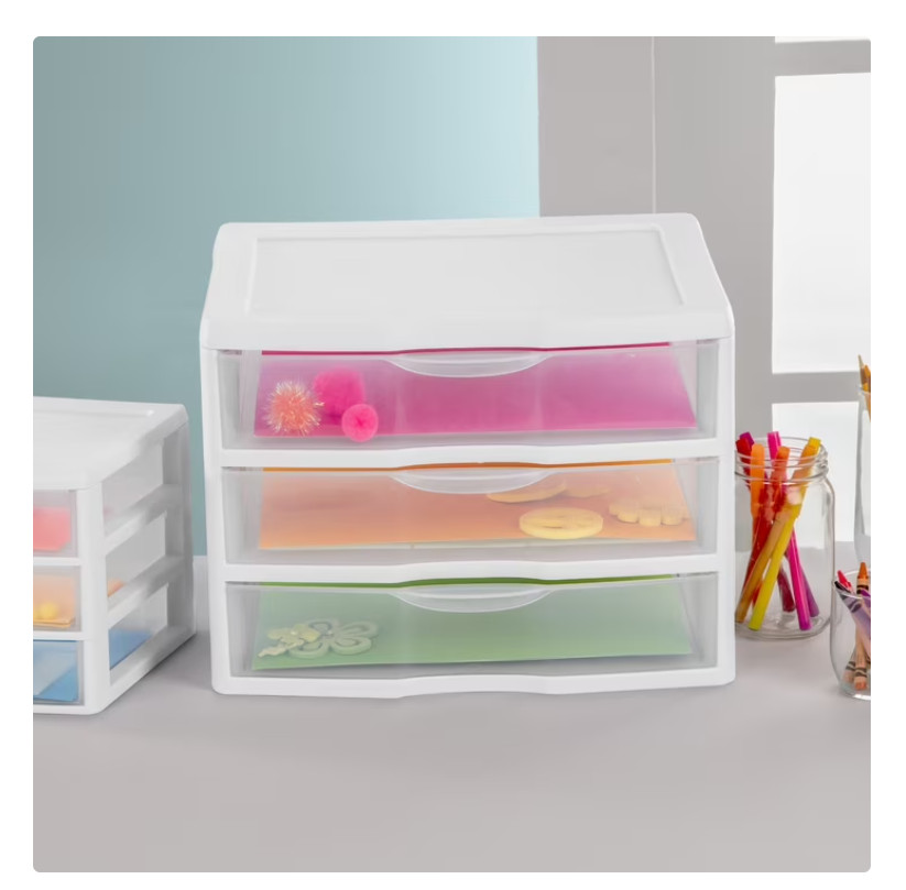 3 Drawer Unit, Clear Plastic Countertop or Desktop Drawers, White gallery