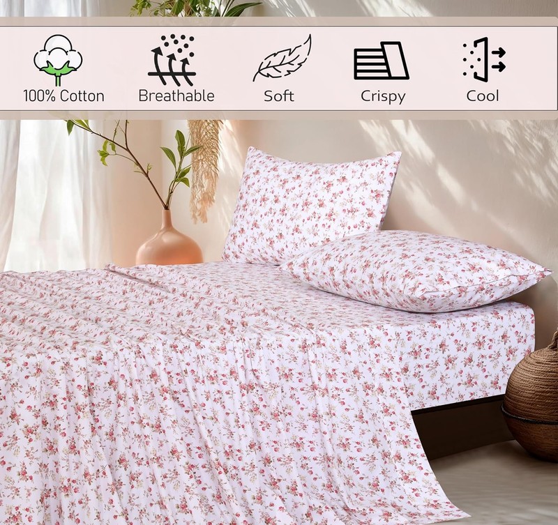 100% Cotton Percale Sheets Queen Size Bouquet Crisp Cooling Deep Pocket 16" Soft gallery
