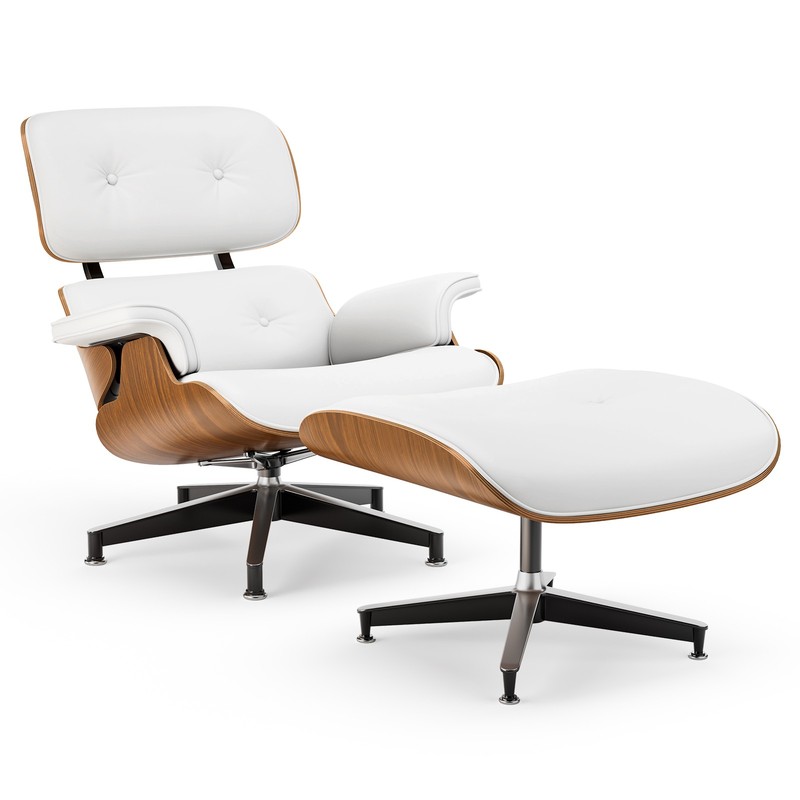 Classic Eames Lounge Chair With Ottoman Black / White Leather Armchair Club Seat gallery