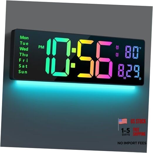 Digital Wall Clock Large Display 16", Digital Clock with 11 RGB Multicolor gallery