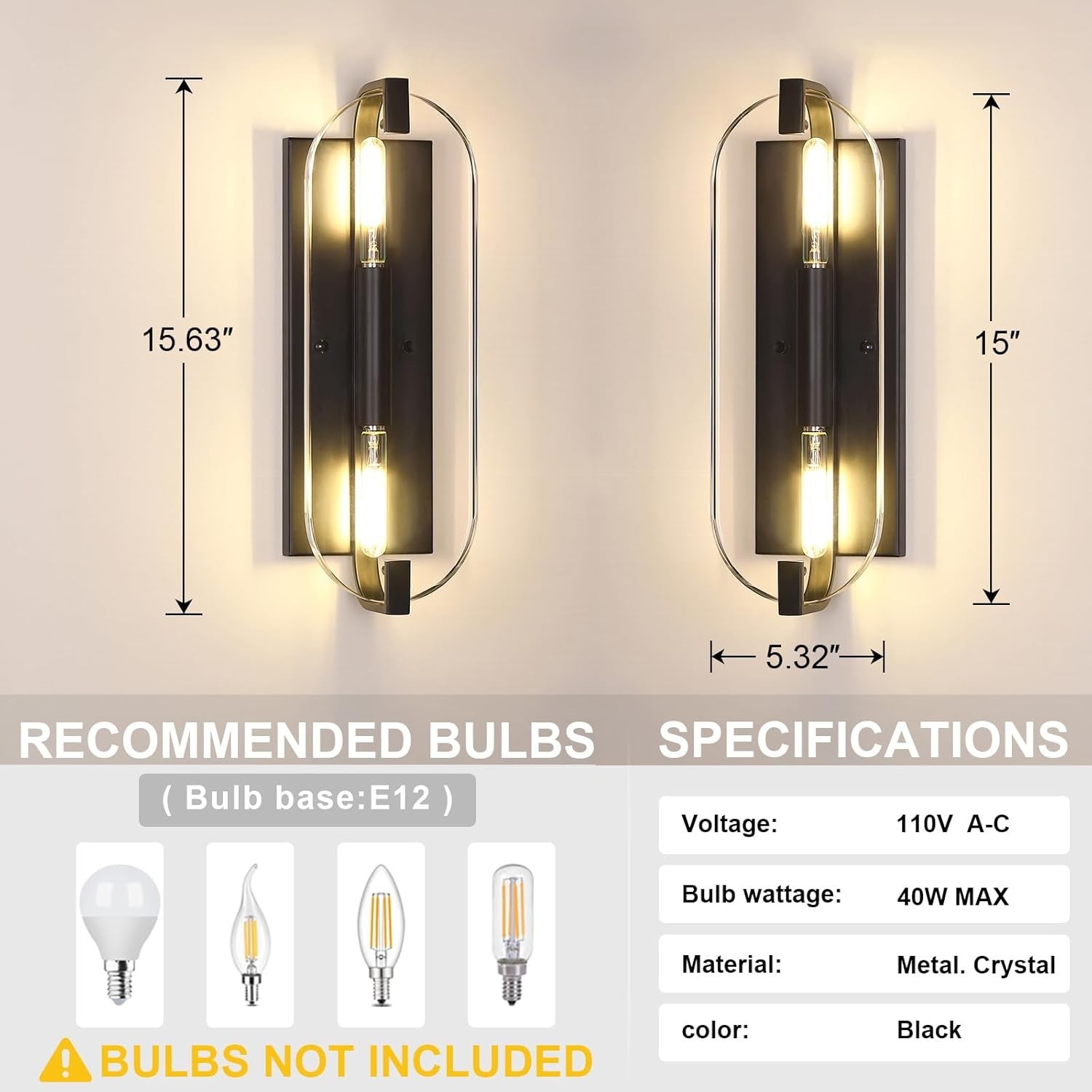 2 Pack 2 Light Crystal Wall Sconce Modern Concise Style Bedroom Bathroom Hallway gallery