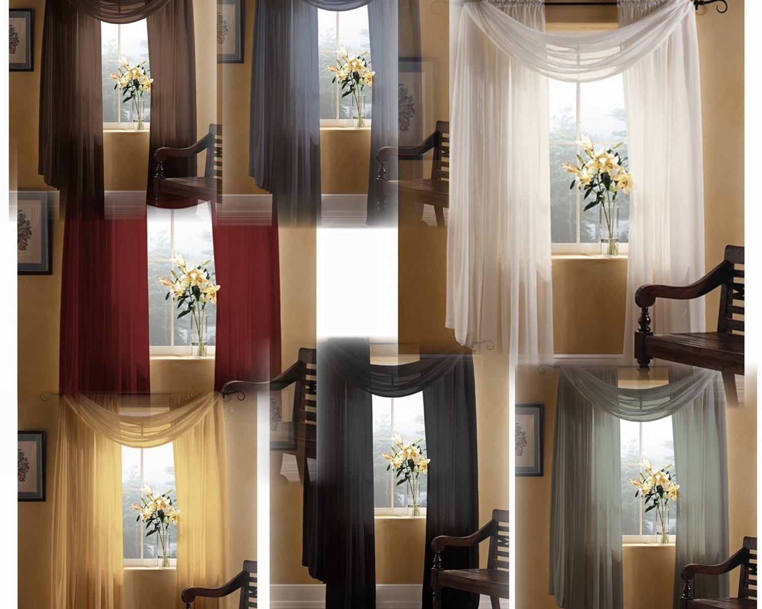 1 PC SCARF VALANCE TOPPER CASCADING VOILE SHEER FABRIC 35"-37" WIDE X 216" LONG gallery