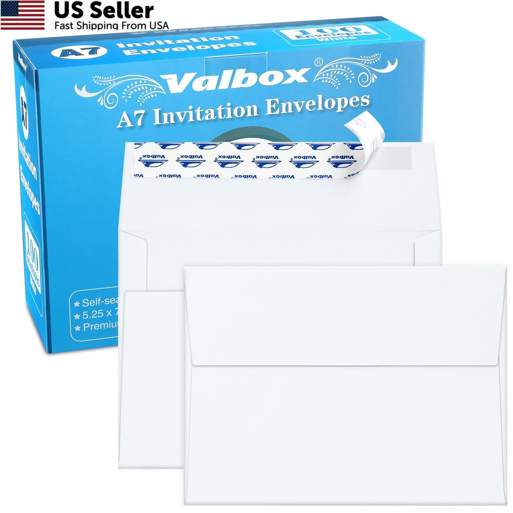 ValBox 5x7 Envelopes for Invitation 100 Qty A7 (5.25 x 7.25 Inches), White