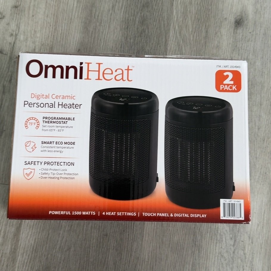 OmniHeat 2-Pack Digital Ceramic Personal Heater 1500W Eco Mode Thermostat Timer gallery