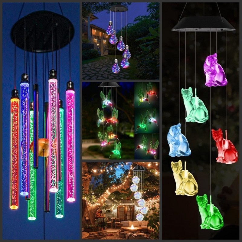Solar LED Wind Chimes Colour Changing Lights Hanging Light Garden Outdoor Decor gallery