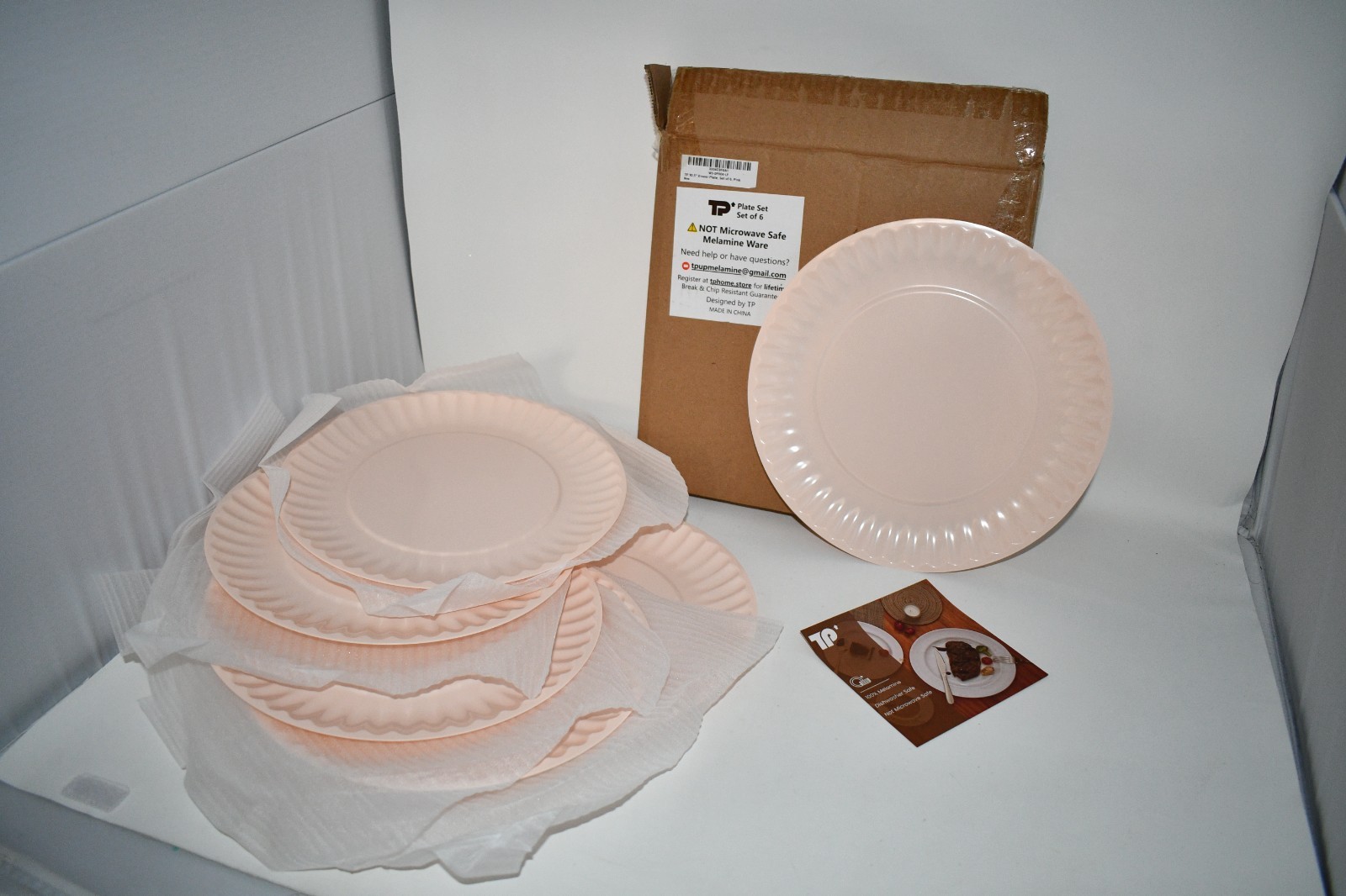 TP 10.5" Reusable Melamine Dinner Plates, Set of 6, Light Pink, NWT gallery