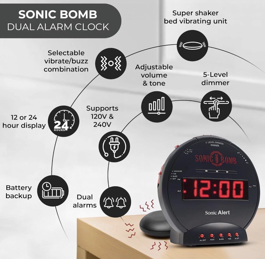💥Sonic Bomb Extra Loud Alarm Clock with Bed Shaker – Ideal for Heavy Sleepers💥 gallery