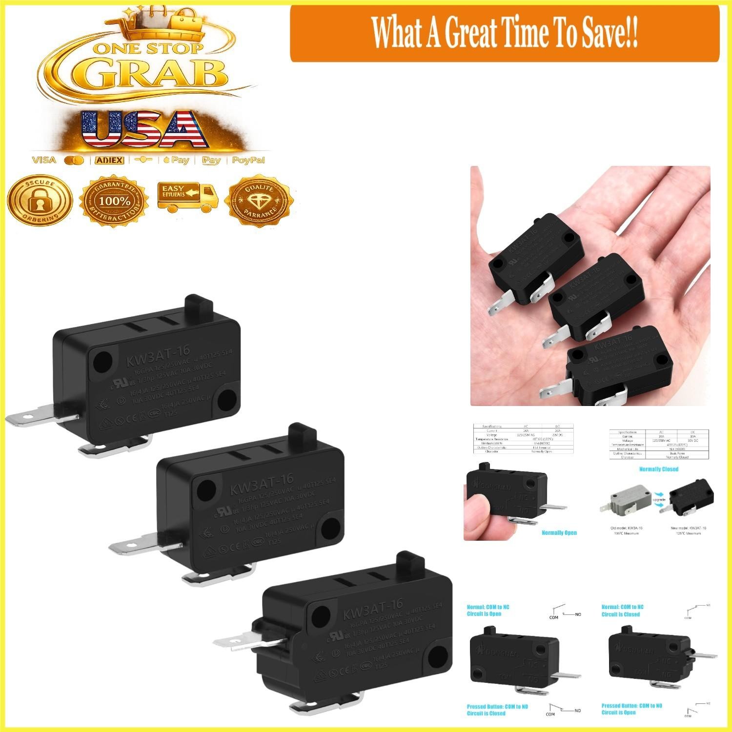 3pcs Microwave Oven Door Switch Replacement Kit 16a 125/250v Compatible Kw3at-16 gallery