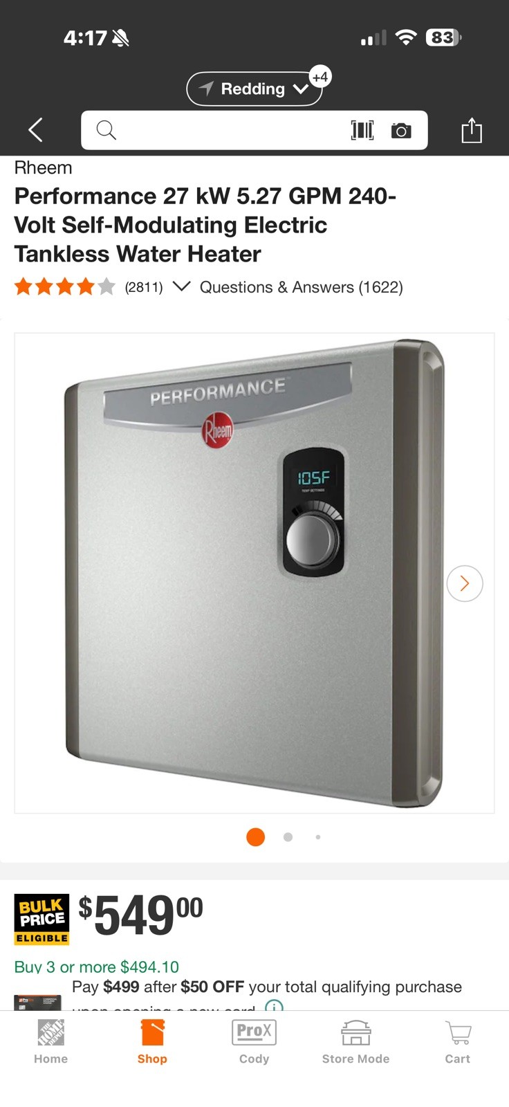 Rheem Performance 27kW Electric Tankless Water Heater, Self-Modulating 5.27 GPM gallery